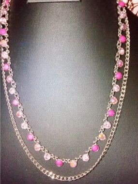 Unk Pink Bead and Crystal Layered Necklace